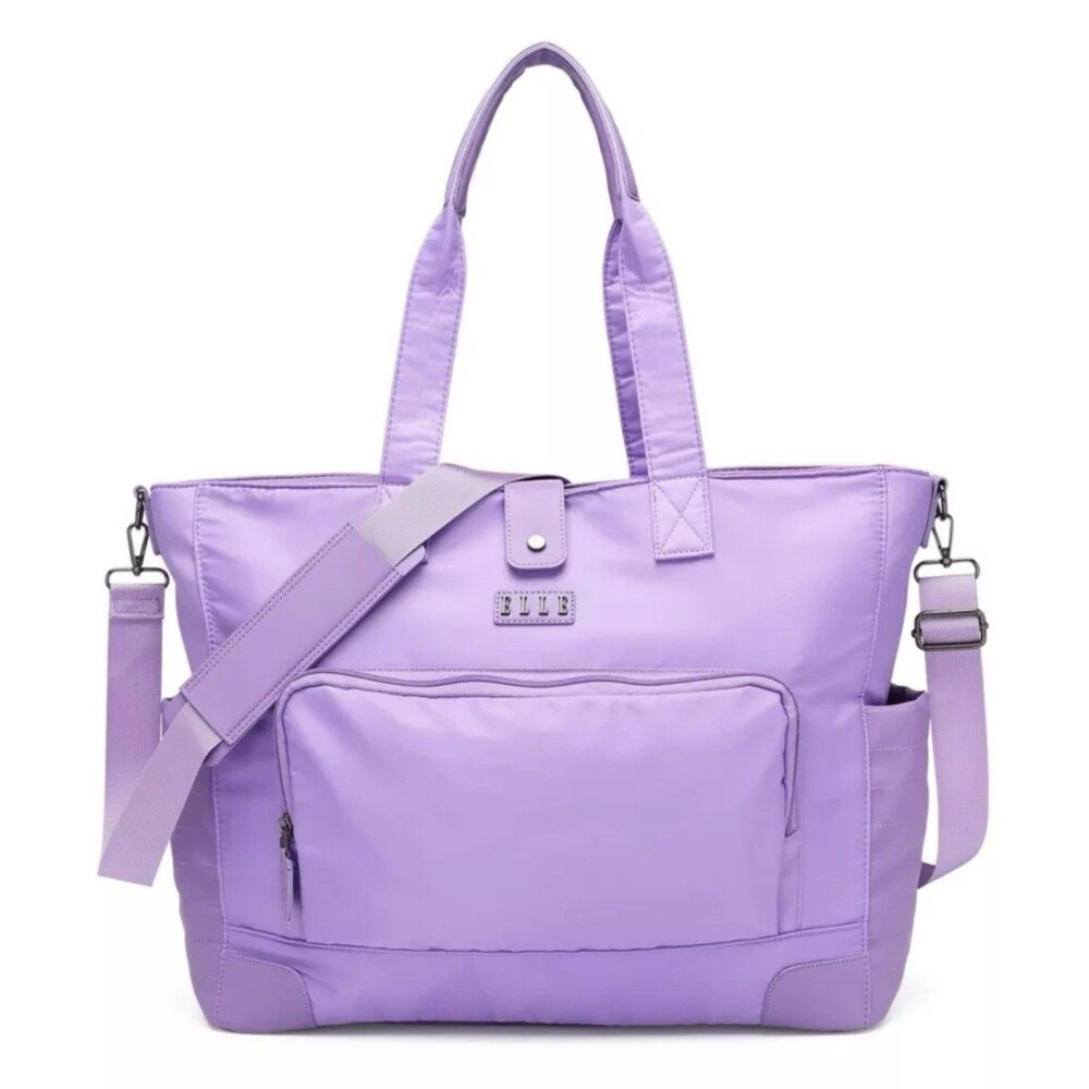 Elle Voyage 25L Twill and Vegan Leather Weekender Tote Travel Bag In Purple New